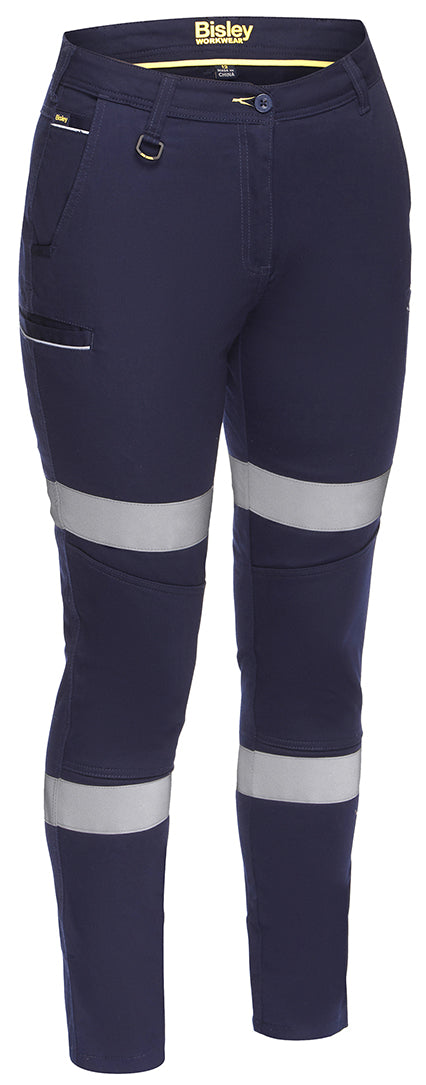 Bisley women's taped mid rise stretch cotton pants in navy, front view