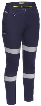 Bisley women's taped mid rise stretch cotton pants in navy, front view