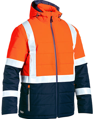 Bisley Hi-Vis Puffer Jacket in orange and navy